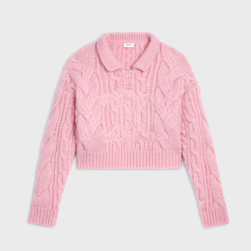 CELINE SWEATER IN ARAN MOHAIR AND WOOL BABY PINK